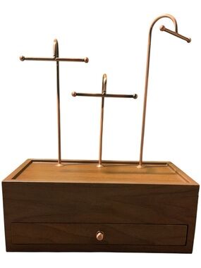 Wood & Copper Jewelry Organizer Box with Multi-Tier Stands-Homde